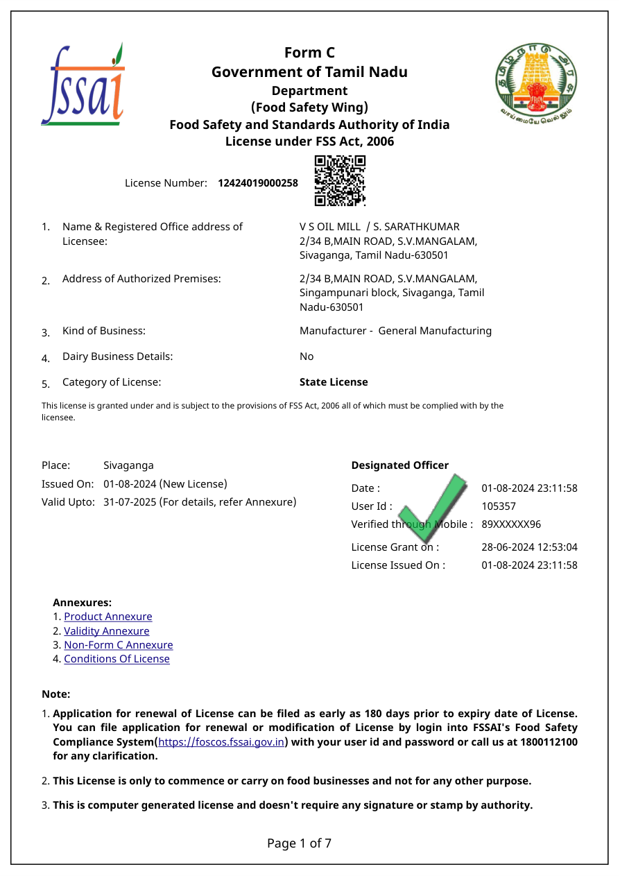 FSSAI Food Safety Manufacturing License (Form C) Preview